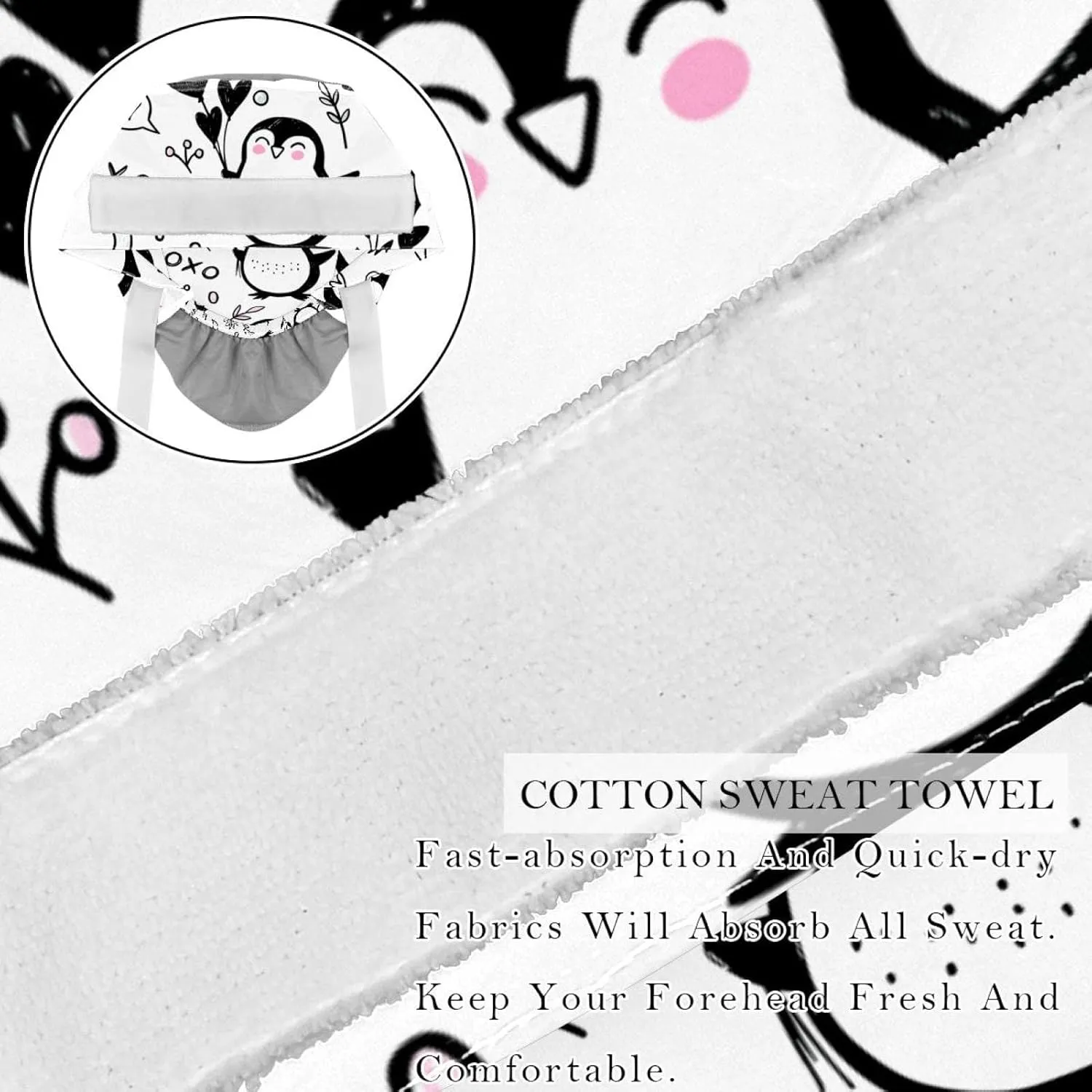 2 Pcs Working Cap with Buttons Sweatband Cute Bear Ribbon Tie Back Bouffant Hats