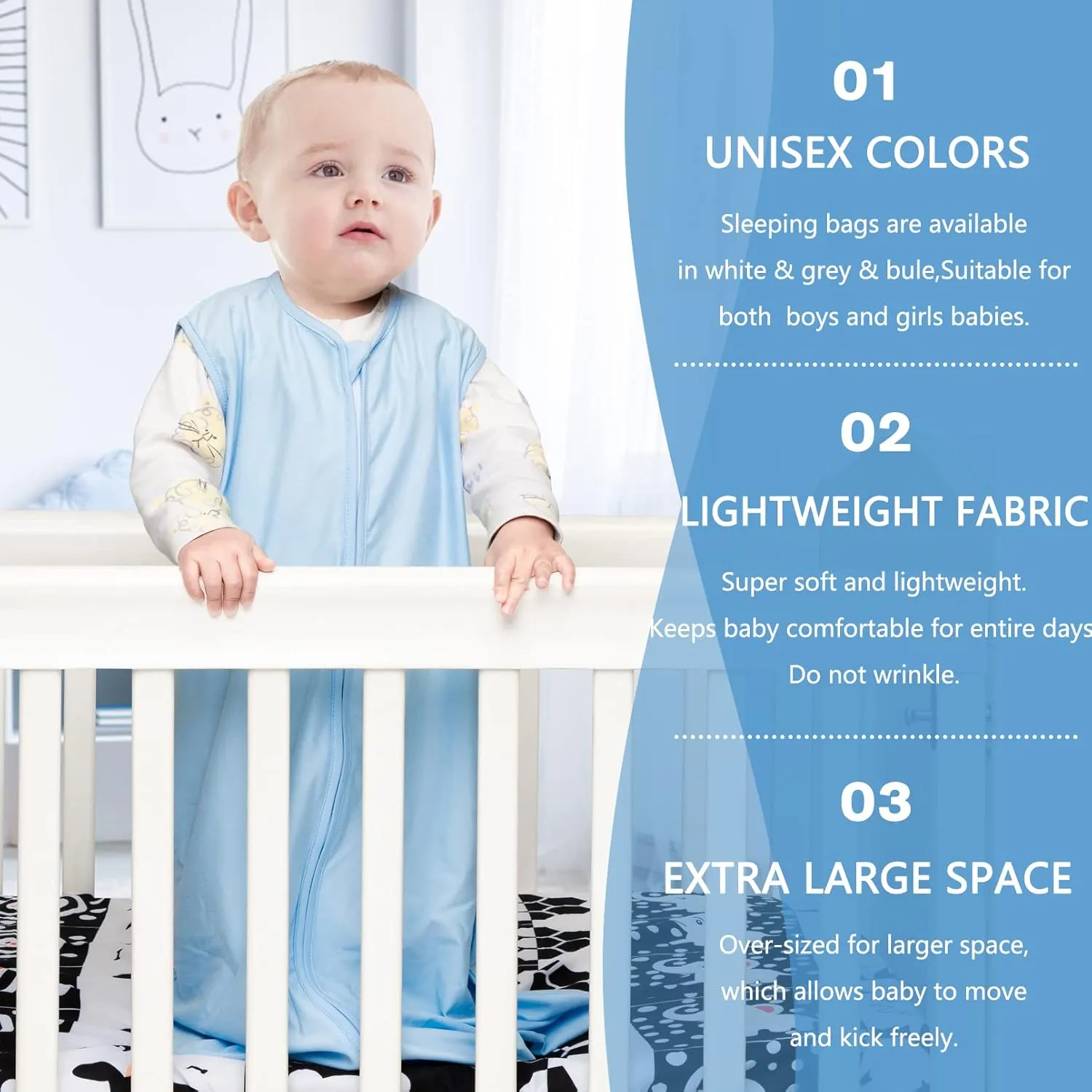3 Pack Baby Sleep Sack 12-18 Months 100% Rayon Cotton Baby Sleeping Bag 2-Way Zipper Toddler Wearable Blankets,Comfy Stretchy Thin Sleep Sacks.TOG 0.3 (Large)