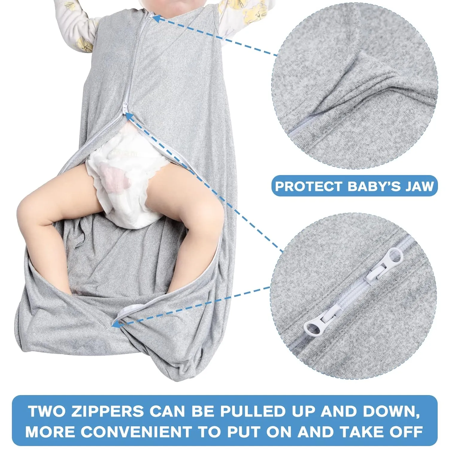 3 Pack Baby Sleep Sack 12-18 Months 100% Rayon Cotton Baby Sleeping Bag 2-Way Zipper Toddler Wearable Blankets,Comfy Stretchy Thin Sleep Sacks.TOG 0.3 (Large)
