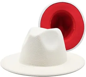 36 Color Double Woolen Felt Hat, European and American Fashion Double-Sided Color Matching Hat, Men and Women Flat Brim Jazz Hat Fengyan Cowboy Hats (Color : White red, Size : Medium)