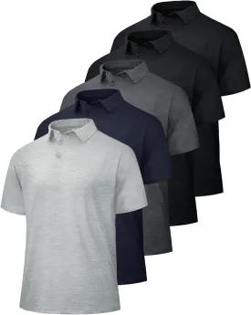 5 Pack Polo Shirts for Men - Quick Dry Moisture Wicking Performance Short Sleeve Mens Golf Shirts for Work Athletic
