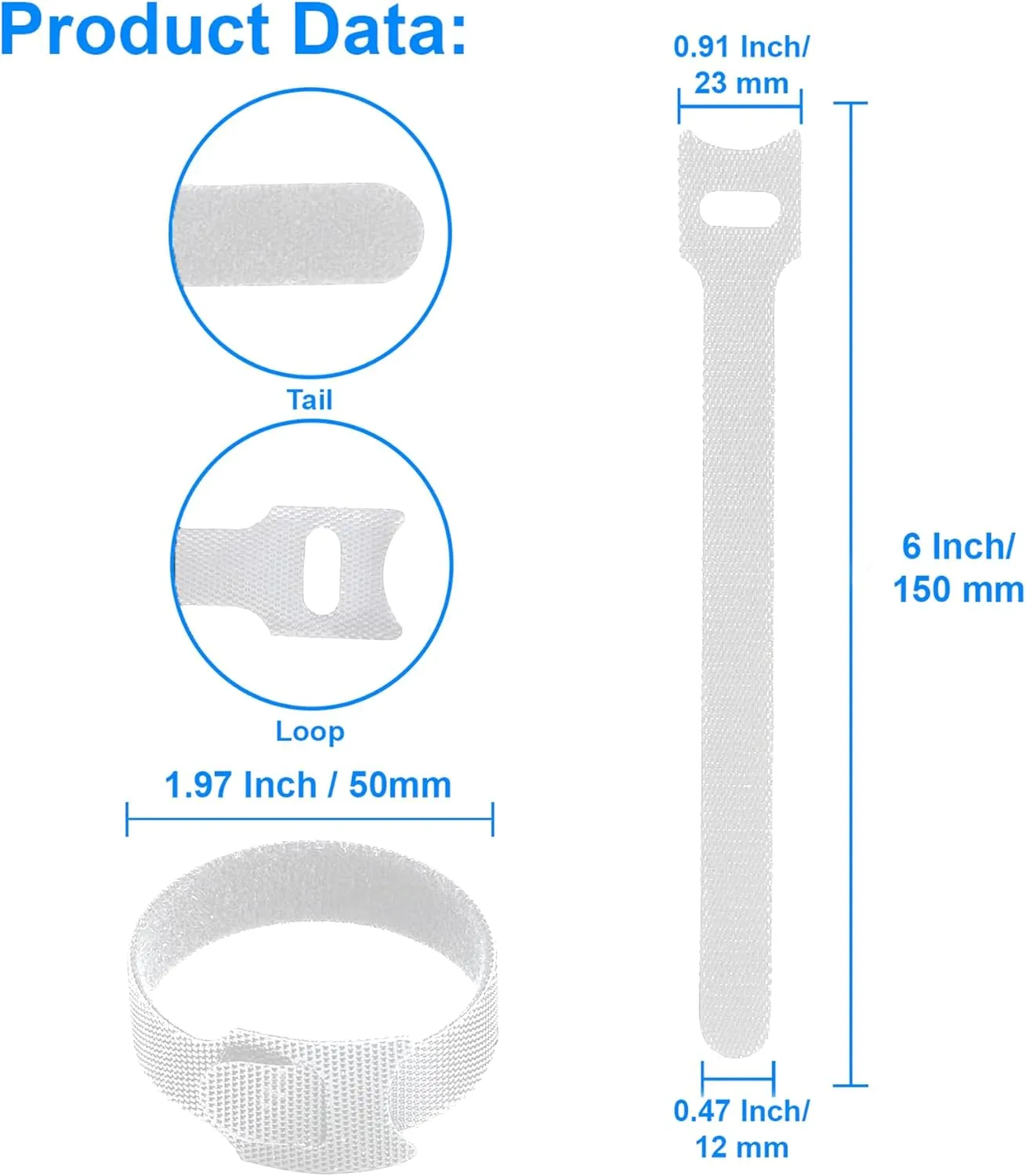 60 PCS 6 Inches Reusable Cable Ties, Wire Ties, Cord Organizer, Cable Organizer, Adjustable Cable Management - White