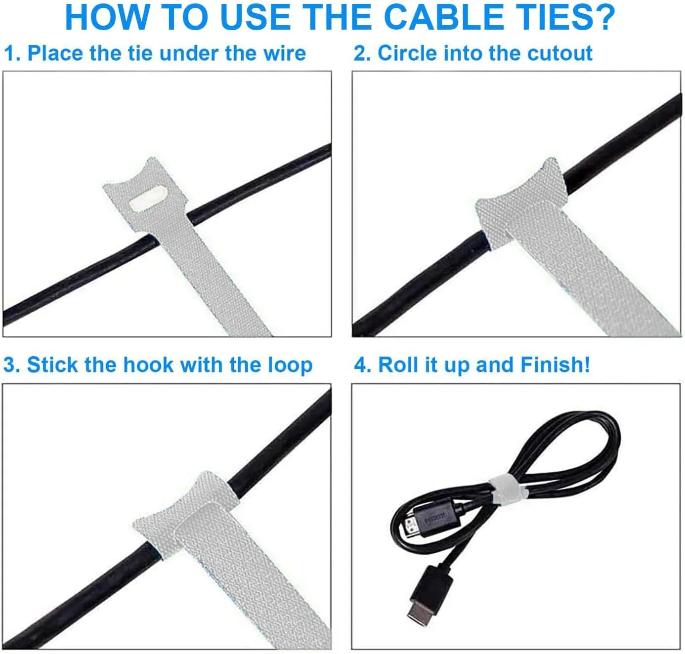 60 PCS 6 Inches Reusable Cable Ties, Wire Ties, Cord Organizer, Cable Organizer, Adjustable Cable Management - White