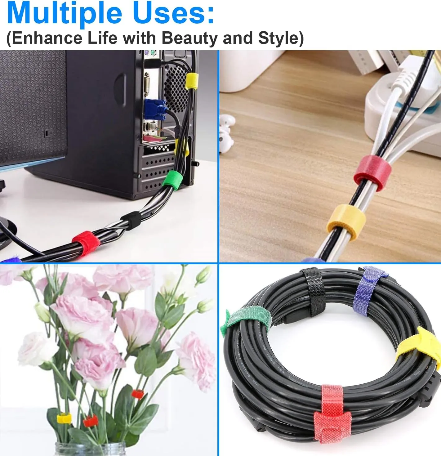 60 PCS 6 Inches Reusable Cable Ties, Wire Ties, Cord Organizer, Cable Organizer, Adjustable Cable Management - White