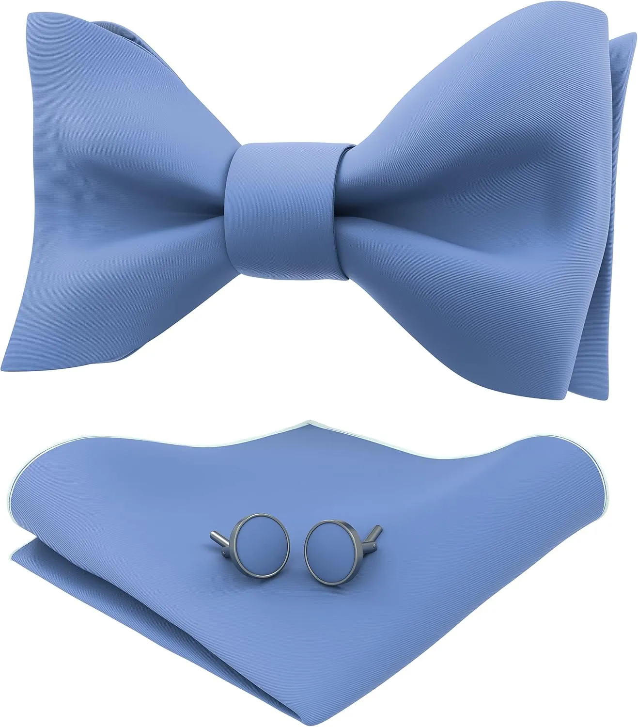 Adam Young Men's Self Tie Bow Tie Sets w/Pocket Squares & Cufflinks Sami-Glossy Satin Classy Bowtie for Tuxedo Faux Silk