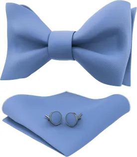 Adam Young Men's Self Tie Bow Tie Sets w/Pocket Squares & Cufflinks Sami-Glossy Satin Classy Bowtie for Tuxedo Faux Silk