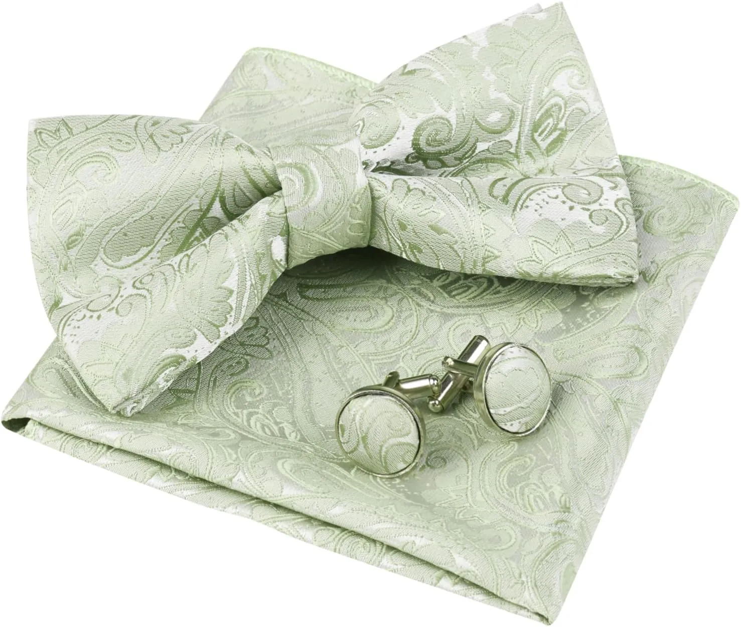 Alizeal Mens Paisley Bow Tie, Hanky and Cufflinks