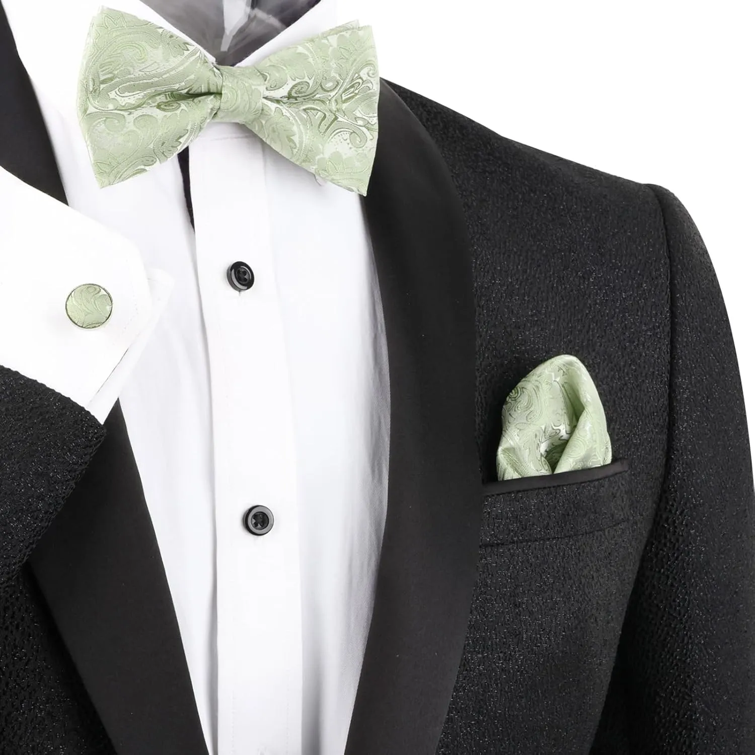 Alizeal Mens Paisley Bow Tie, Hanky and Cufflinks