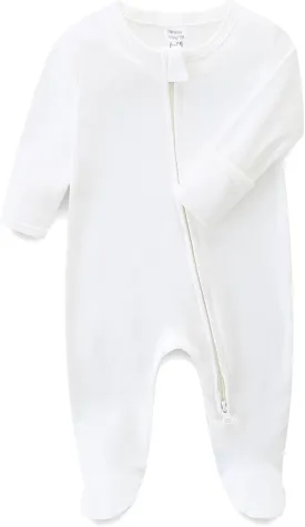 Baby Romper 100% Organic Cotton Pajamas One Piece Long Sleeve Zipper Footie Onesie for 0~12M Baby