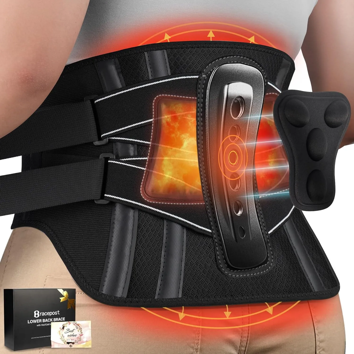 Back Brace For Lower Back Pain Women Men With 360Support & Hot/Cold Compress,Breathable Back Support Belt With 3D Pad,Adjustable Back Brace For Sciatica,Herniated Disc,Scoliosis,L