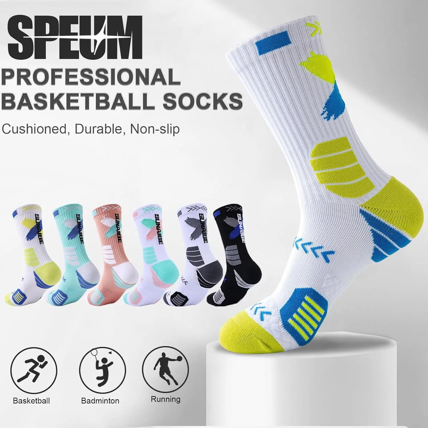 Basketball Socks for Men,Performance Cushioned Men's Athletic Crew Socks with Arch Compression for Basketball Sports