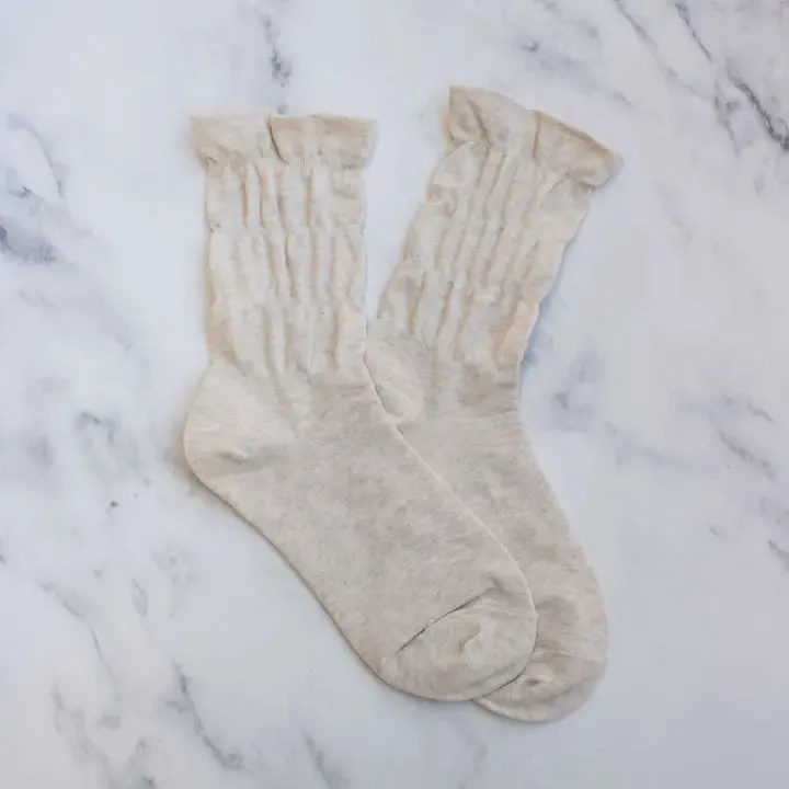 Beige Triple Ruffle Socks