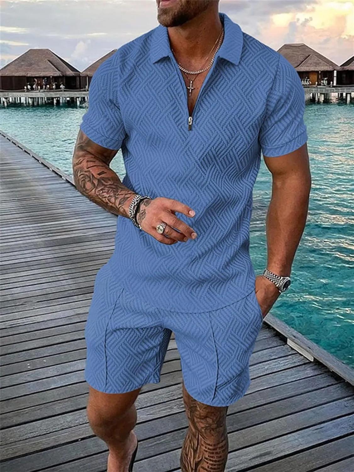 BIRW Mens Track Suits 2 Piece Summer Short Sets Outfits Fashion Polo Shirt Casual Short Sleeve and Shorts set