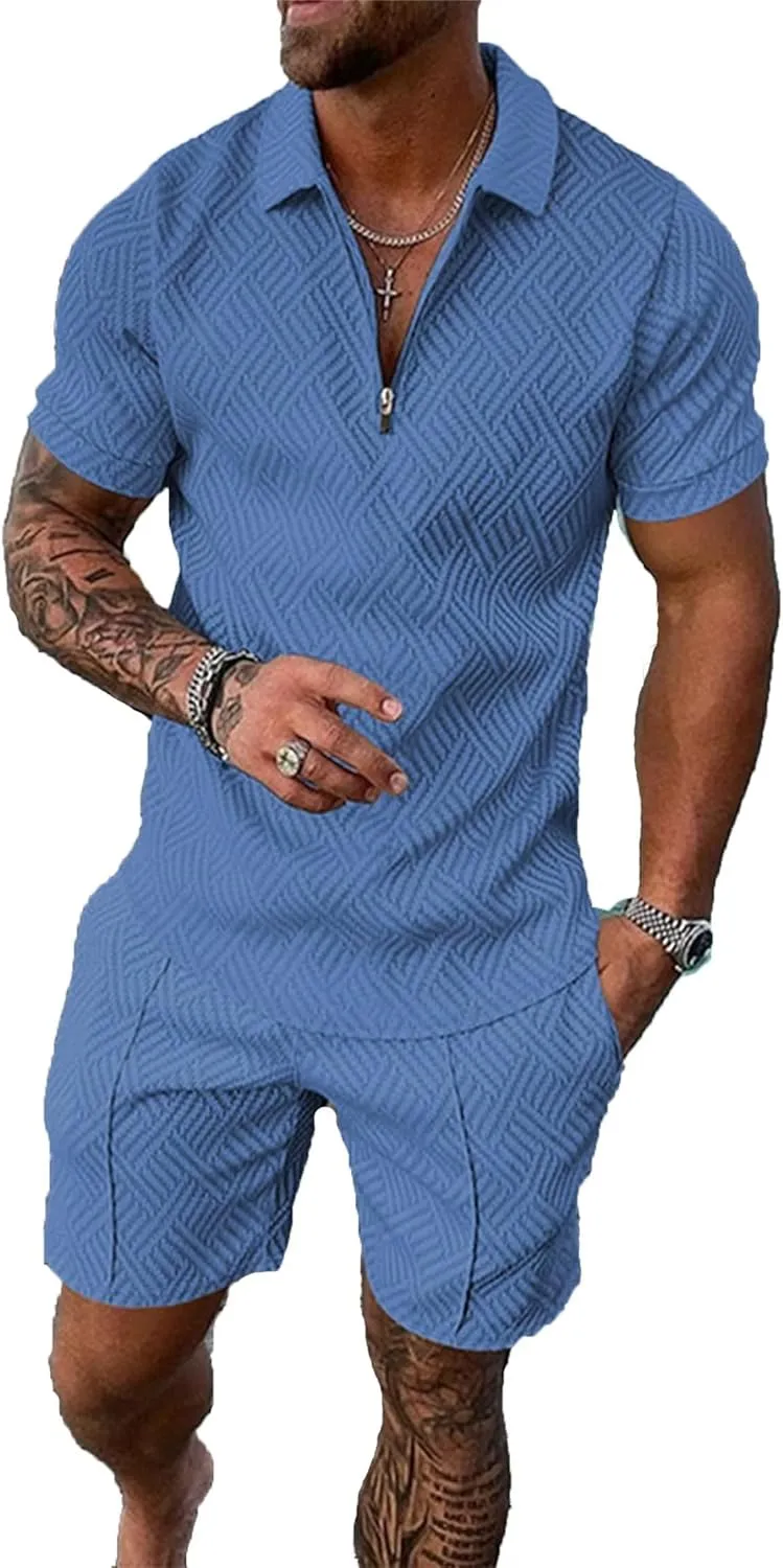 BIRW Mens Track Suits 2 Piece Summer Short Sets Outfits Fashion Polo Shirt Casual Short Sleeve and Shorts set