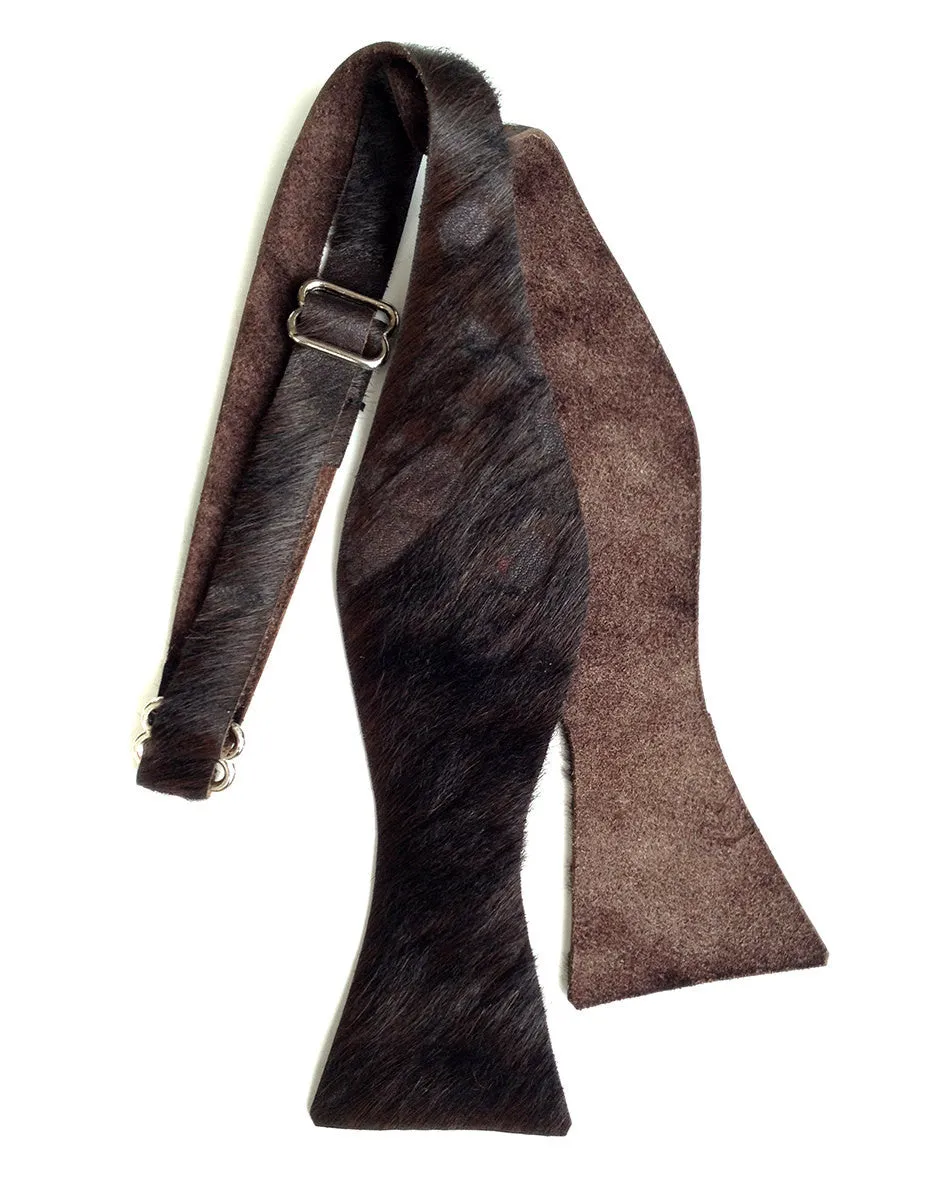 Black-Brown Acid Washed, Hair-On Hide Leather Bow Tie