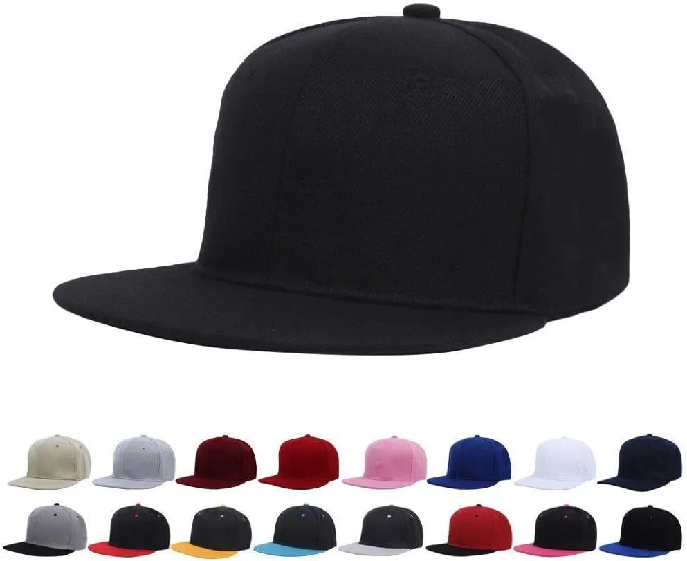 Boolavard Classic Snapback Hat Cap Hip Hop Style Flat Bill Blank Solid Color Adjustable Size
