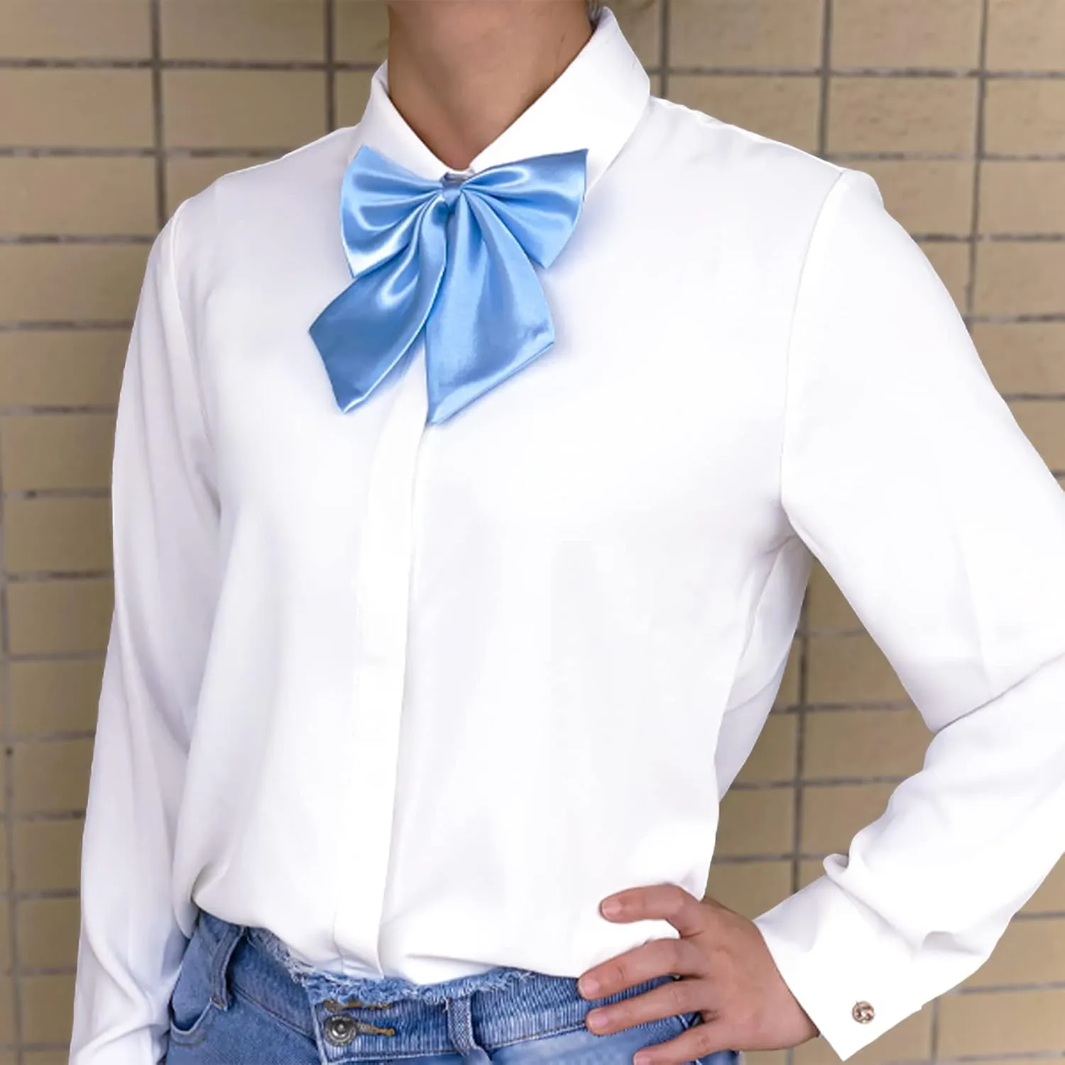 Bow Tie for Women, Adjustable Elegant Satin Bowtie for Dresses & Graduation & School Uniform & Weddings W-B1