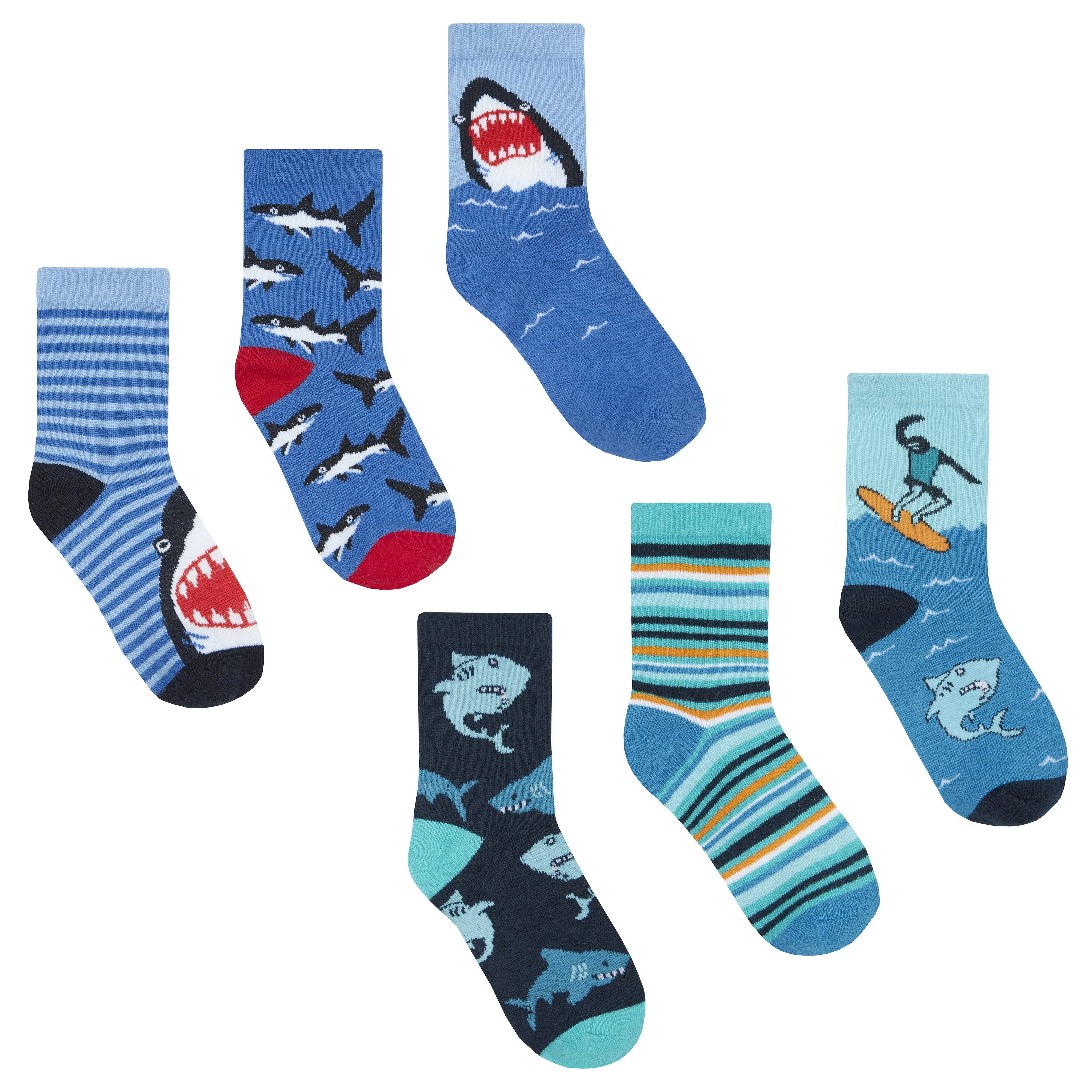 Boys 3 Pack Design Socks - Sharks - (42B571)