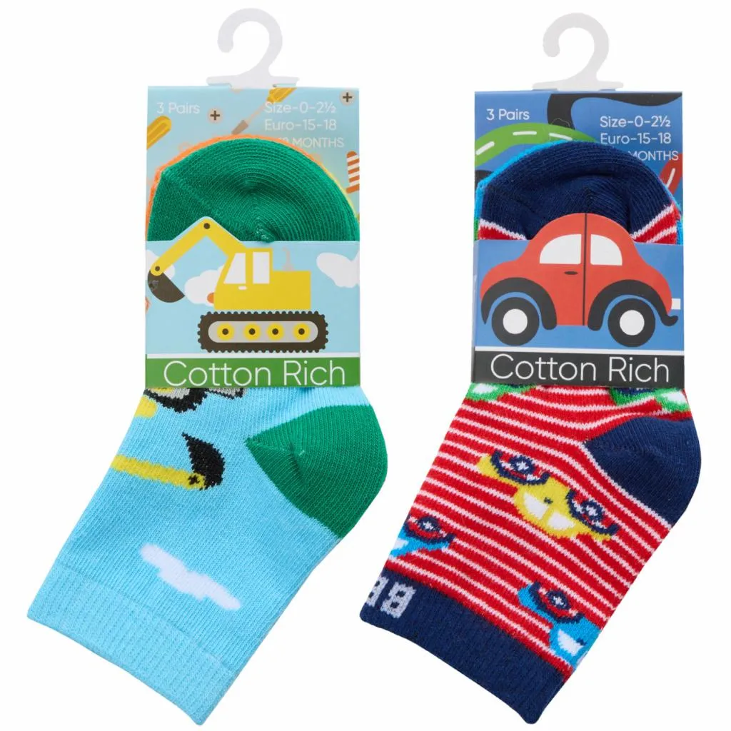 Boys 3pack Cotton Rich Socks - Cars (PK12) (0-5.5) 44B1003
