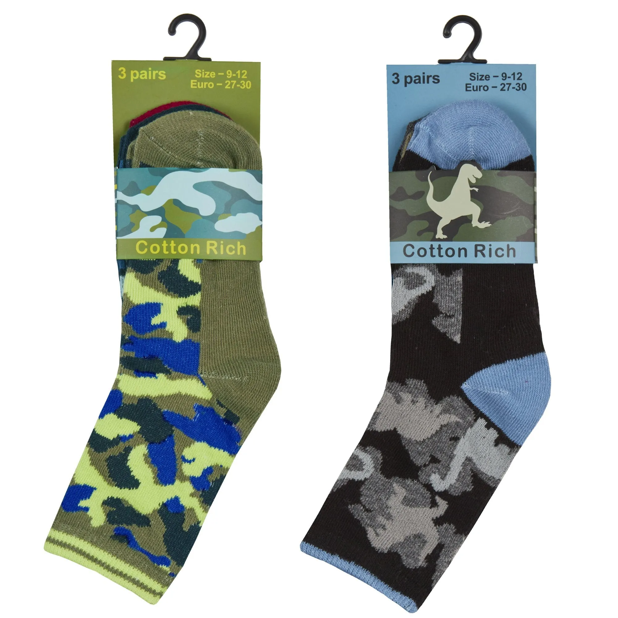 BOYS 3PK COTTON RICH SOCKS - CAMO (6-3.5 assorted) 42B675