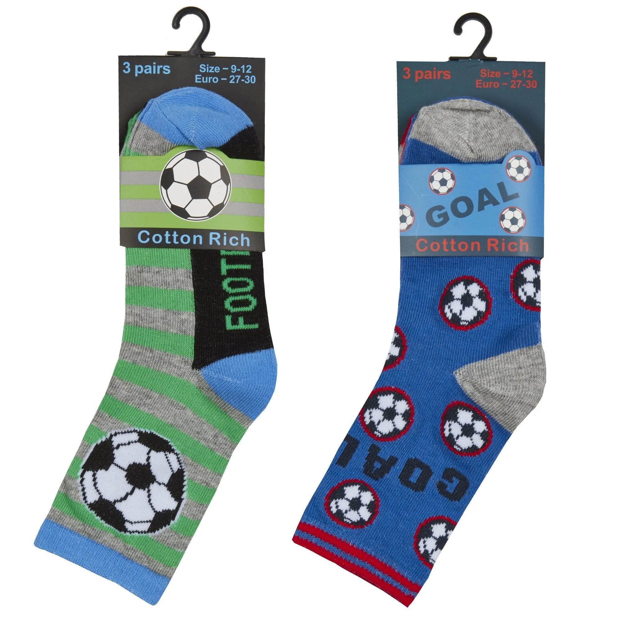 BOYS 3PK COTTON RICH SOCKS - FOOTBALL (6-3.5 assorted) 42B671