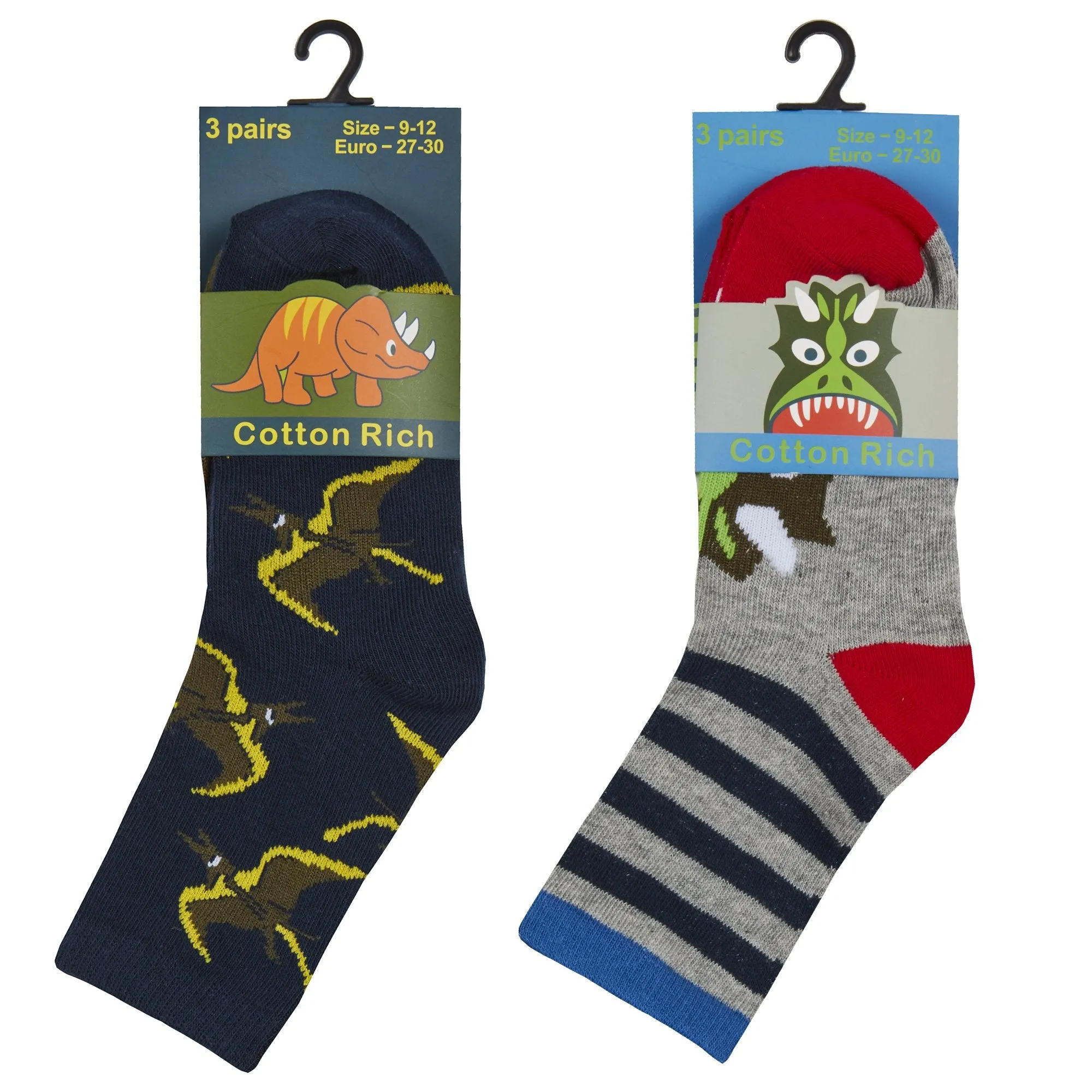 BOYS 3PK COTTON RICH SOCKS - MONSTER (6-3.5 assorted) 42B667