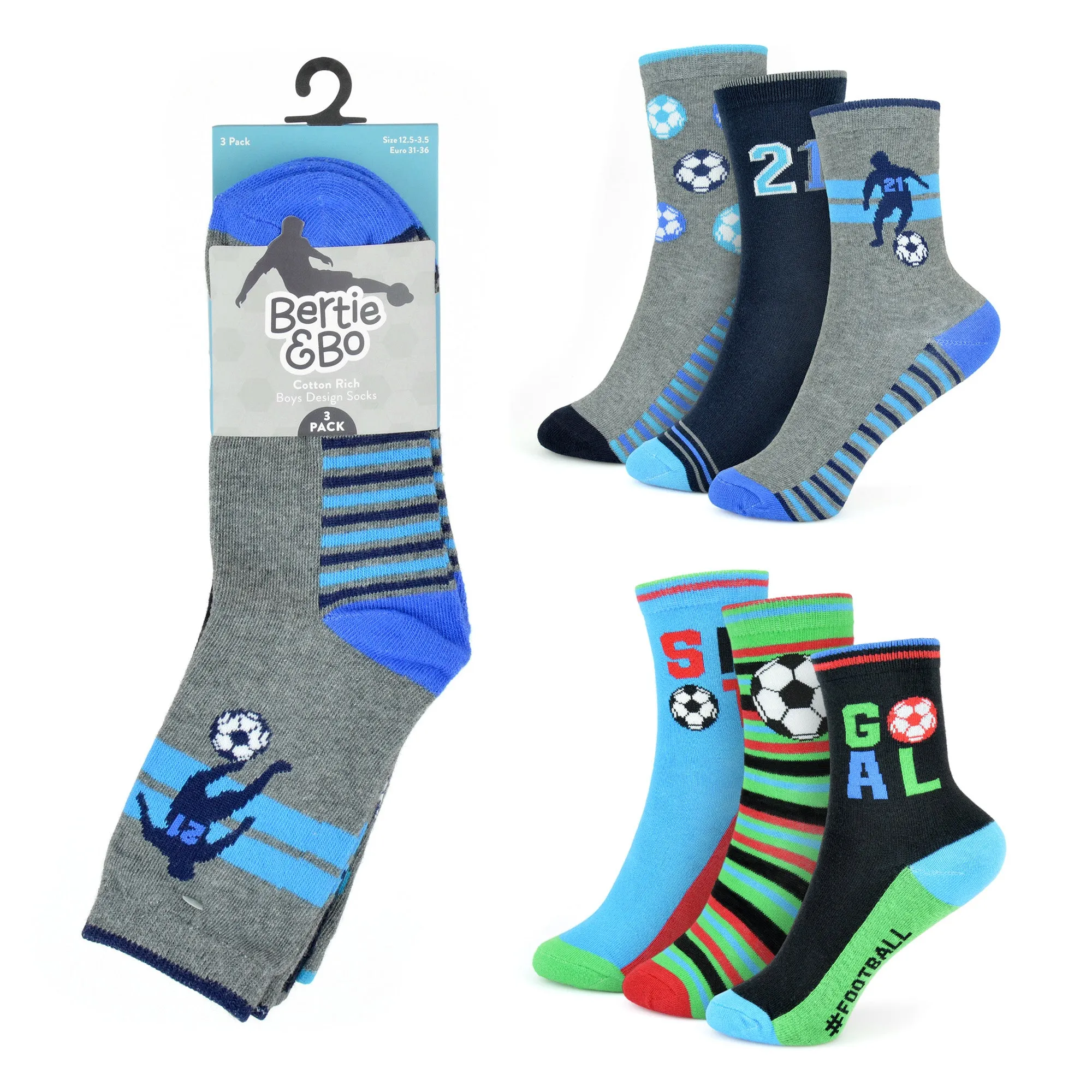 Boys 3pk Socks - Football (PK12) (6-3.5) SK778