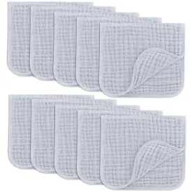 Comfy Cubs Muslin Burp Cloths 20" x 10", Pack of 10 - Large, 6-Layer, Ultra Absorbent 100% Cotton for Baby Drool and Messes - Soft, Safe & Gentle Baby Burp Cloths for Boys & Girls - Slate