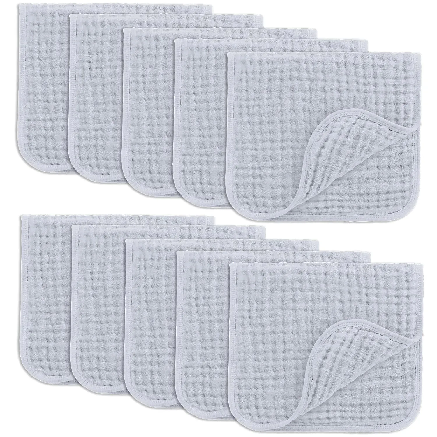 Comfy Cubs Muslin Burp Cloths 20" x 10", Pack of 10 - Large, 6-Layer, Ultra Absorbent 100% Cotton for Baby Drool and Messes - Soft, Safe & Gentle Baby Burp Cloths for Boys & Girls - Slate