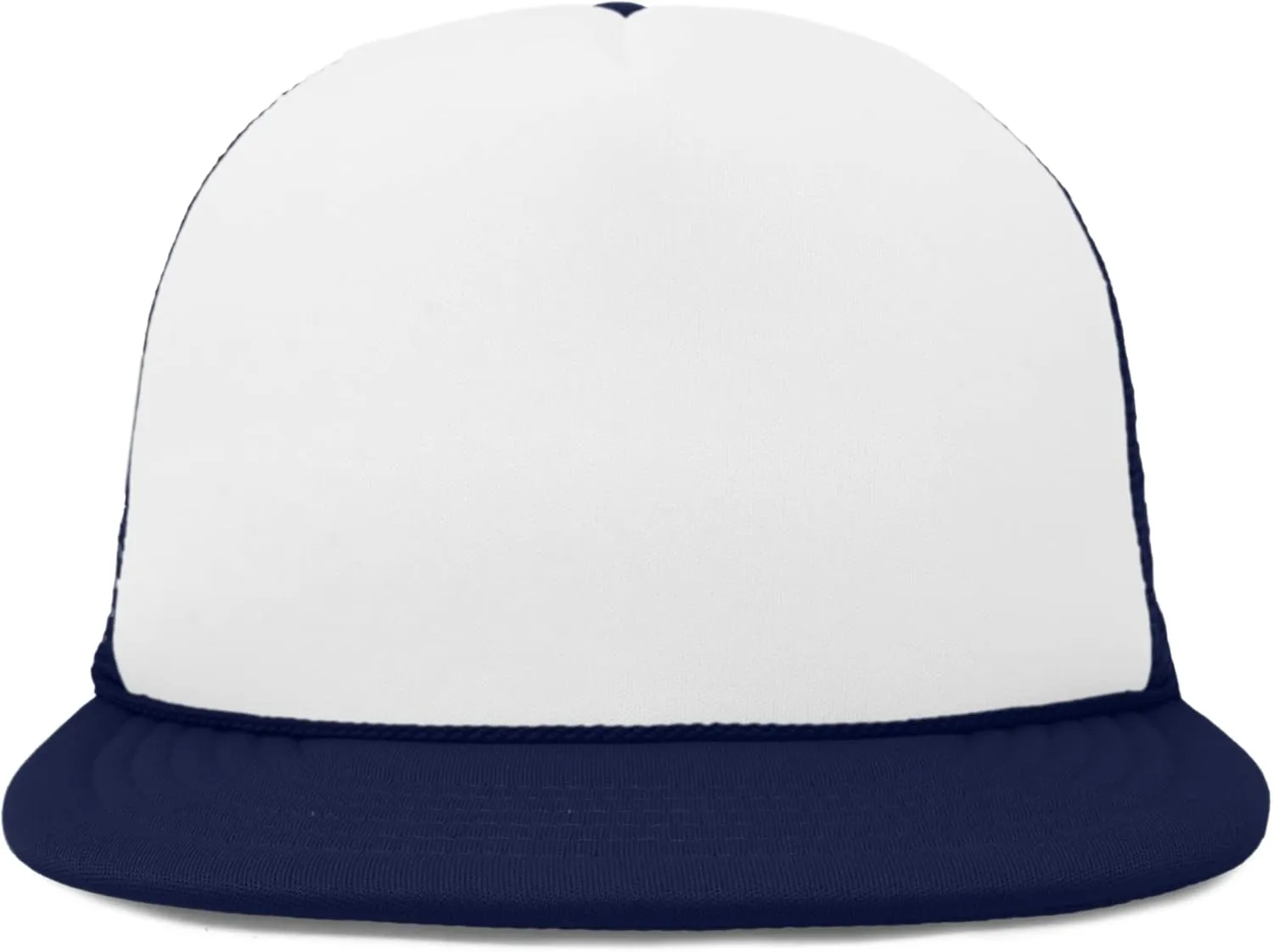 DALIX Flat Billed Trucker Hat Mesh Back S M L Adjustable Cap Solid Two Toned Snapback