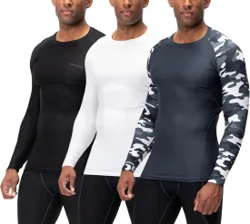 DEVOPS 3 Pack Men's UPF 50  Long Sleeve Compression Shirts Quick Dry, Cool Gear for Garage Garden Gym Yard and Workouts