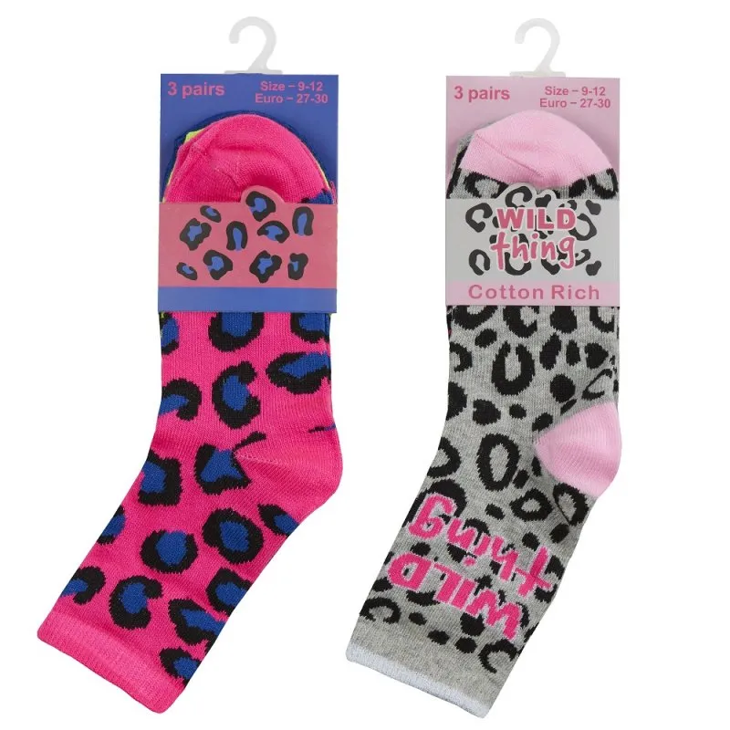GIRLS 3 PACK COTTON RICH DESIGN ANKLE SOCKS (ASSORTED SIZES) 43B676