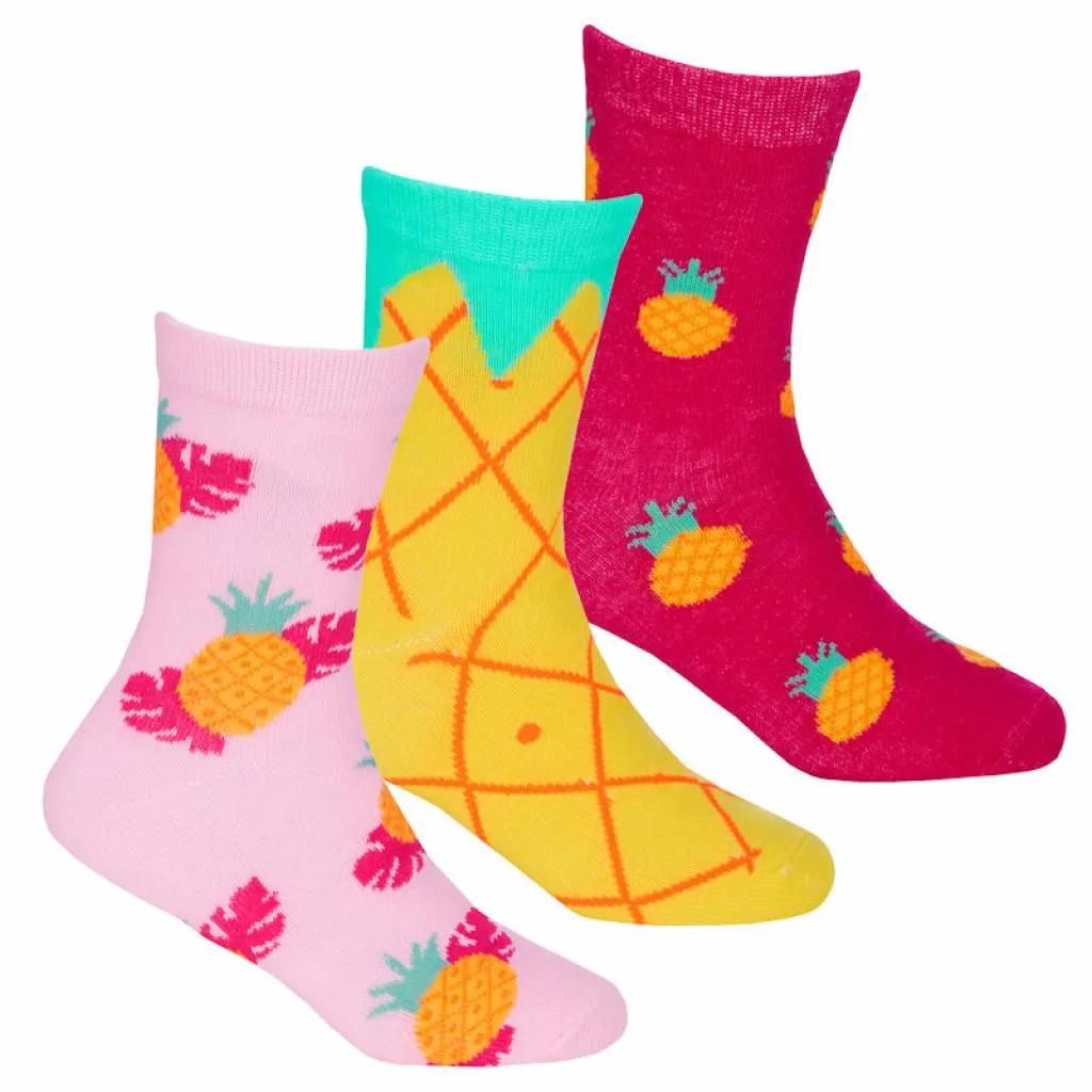 GIRLS 3 PACK COTTON RICH SOCKS - TROPICAL FRUIT (PK12) (6-3.5) 43B766