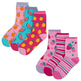 Girls 3 Pack Design Socks - Fruits - (43B499)