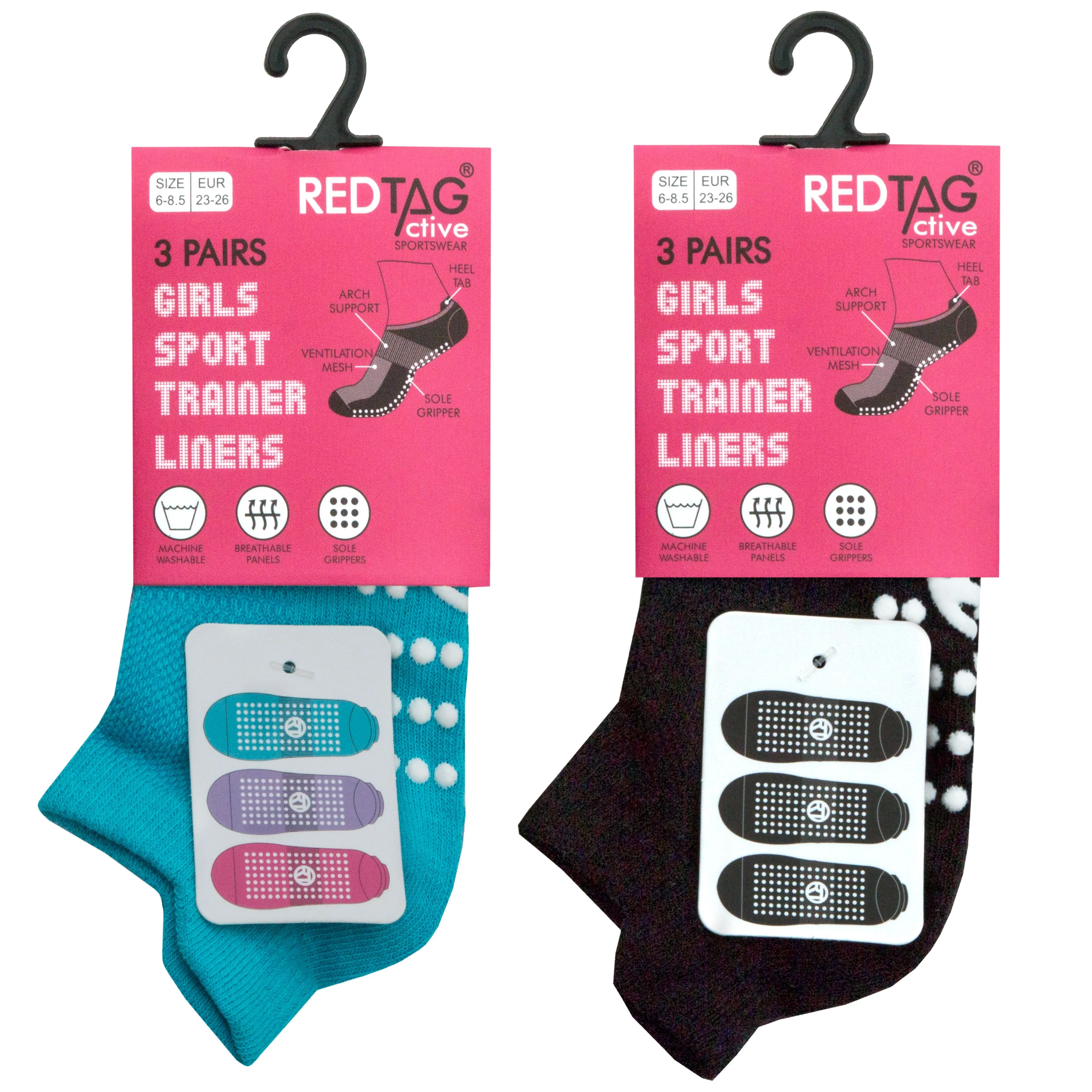 Girls 3 Pack Gym Socks With Grippers - (43B570)