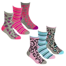 GIRLS 3PK COTTON RICH SOCKS - Leopard (6-3.5 assorted) 43B650