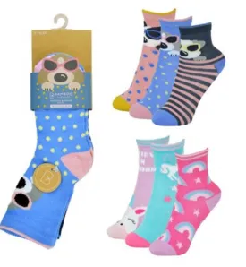 Girls 3pk Socks - PolkaStripePuppy (PK12) (6-8.5 to 12.5-3.5) SK735