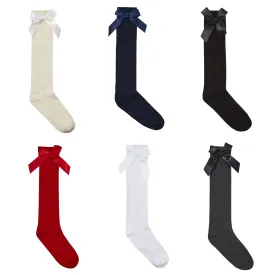 Girls Premium Quality Knee High Socks with Bow (6-8.5 to 12-3.5) (43B608)