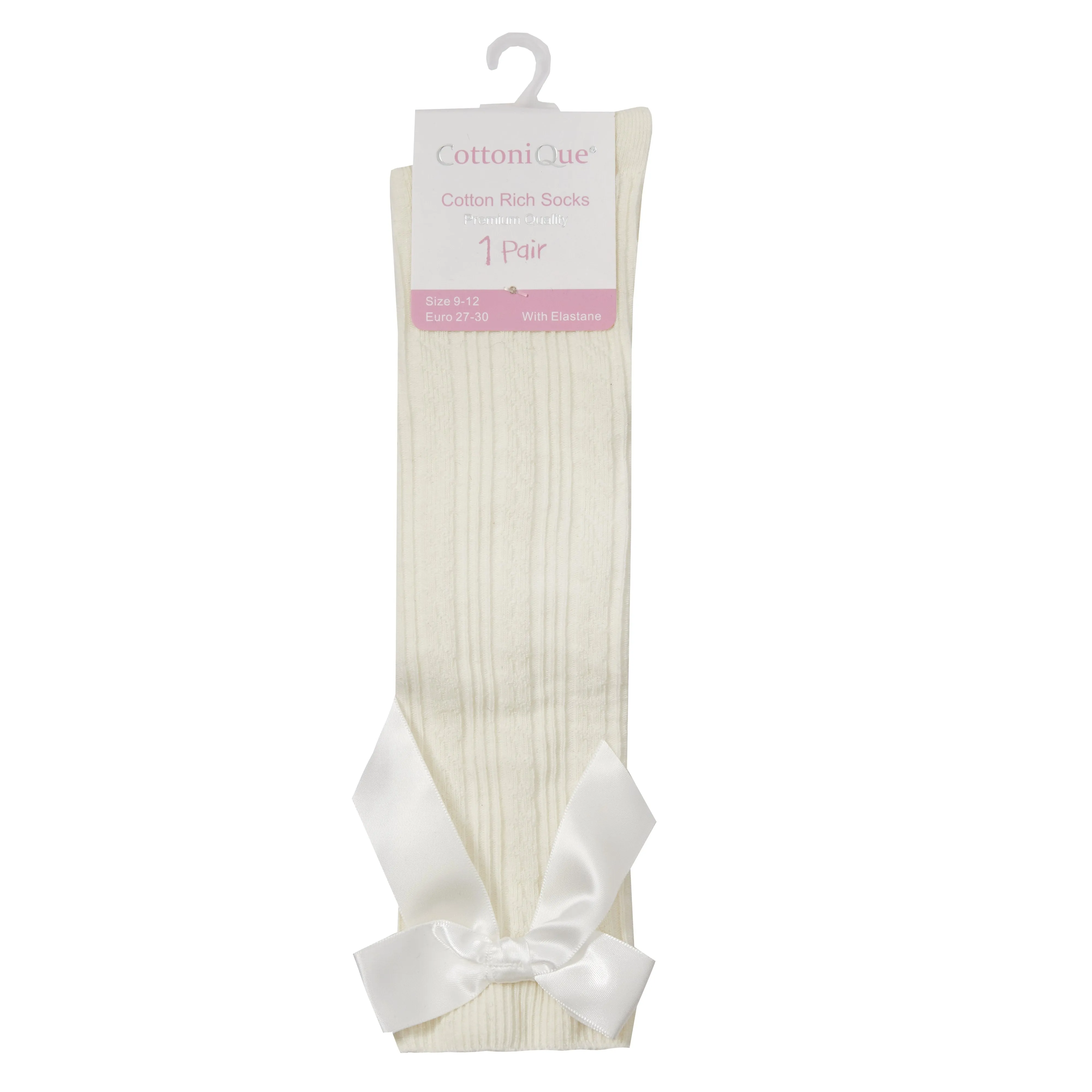 Girls Premium Quality Knee High Socks with Bow (6-8.5 to 12-3.5) (43B608)