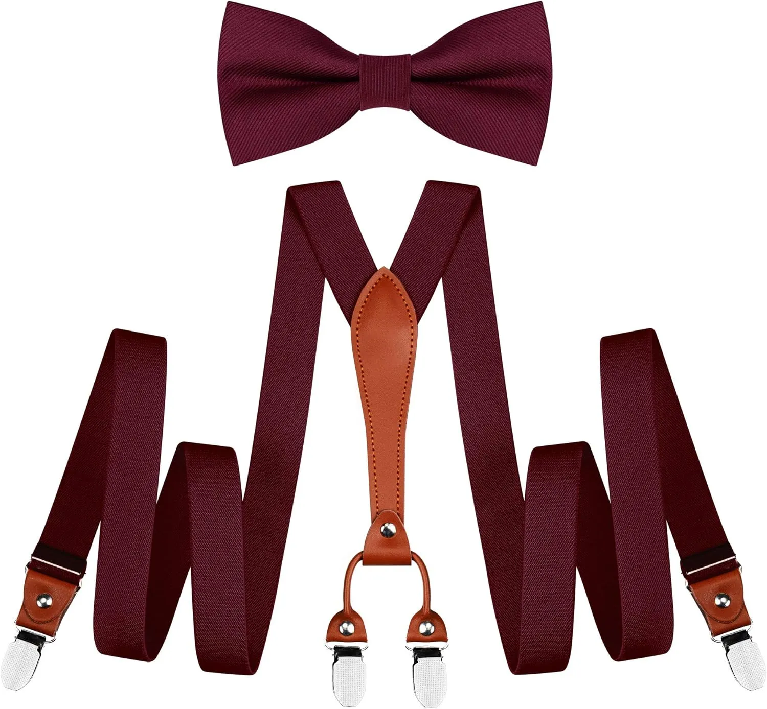 GUSLESON Suspenders & Bowtie Set Men's Elastic Band Suspenders   Bowtie for Wedding, Formal Events