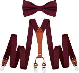 GUSLESON Suspenders & Bowtie Set Men's Elastic Band Suspenders   Bowtie for Wedding, Formal Events