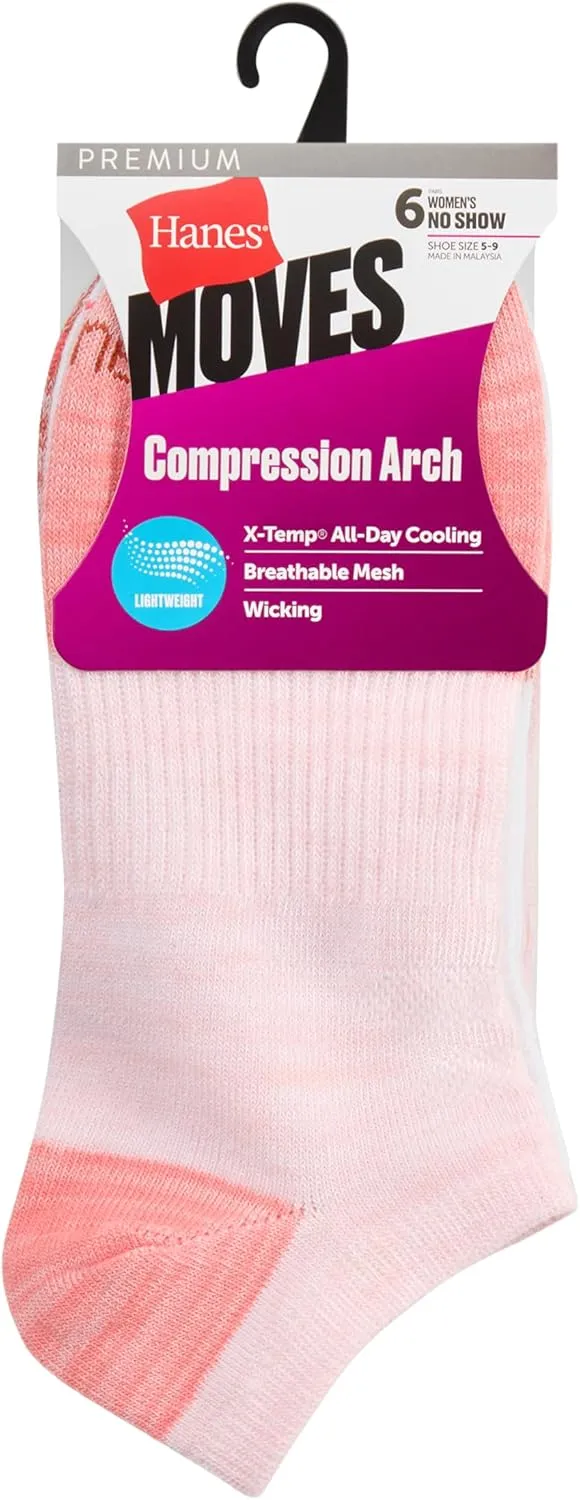 Hanes Performance No Show, Lightweight X-Temp Cooling Socks for Women, 6-Pack