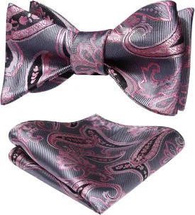 HISDERN Bow Ties for Men Paisley Bowties Mens Self Tie Bow Tie and Pocket Square Set Formal Tuxedo Wedding Bowtie