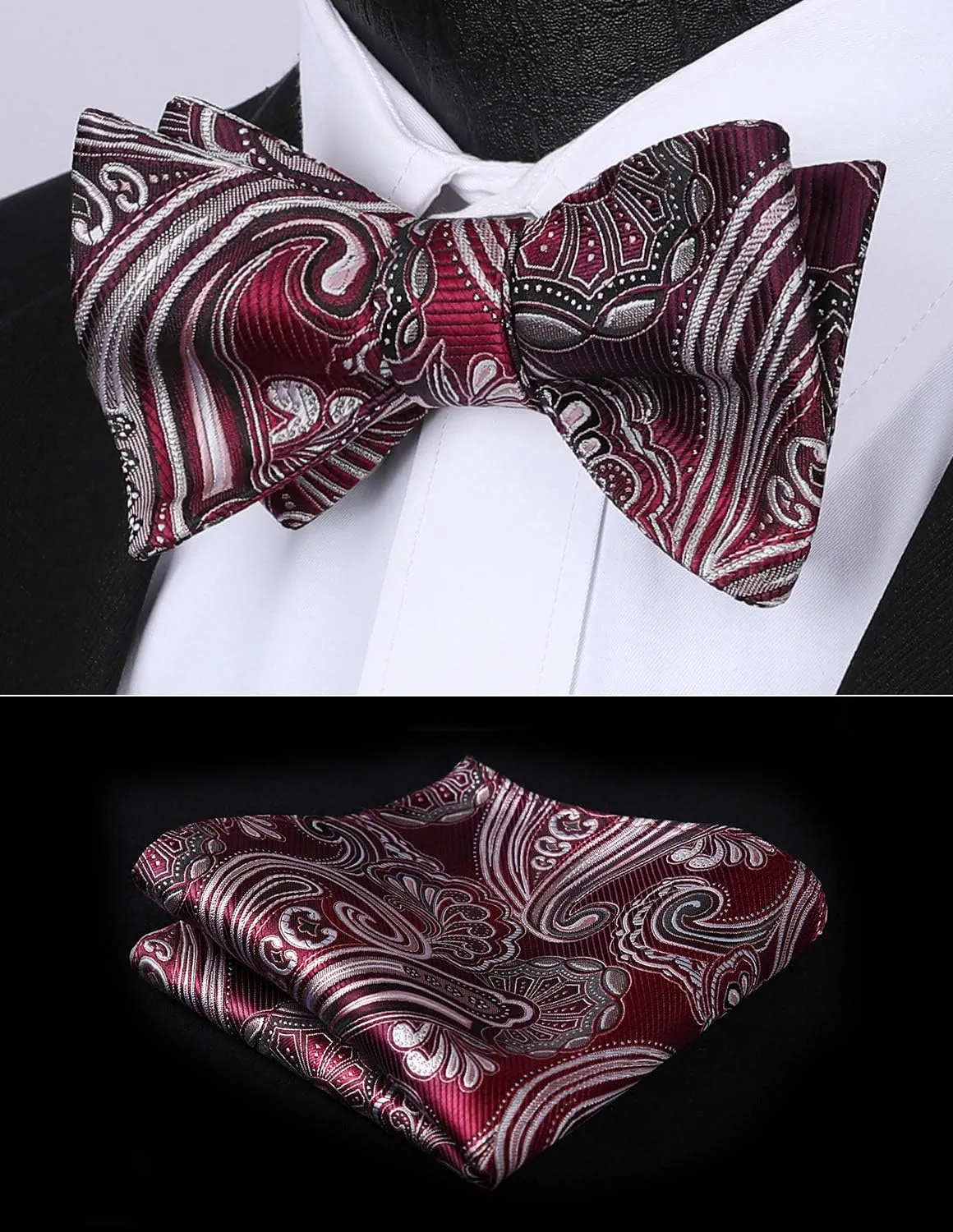 HISDERN Bow Ties for Men Paisley Bowties Mens Self Tie Bow Tie and Pocket Square Set Formal Tuxedo Wedding Bowtie