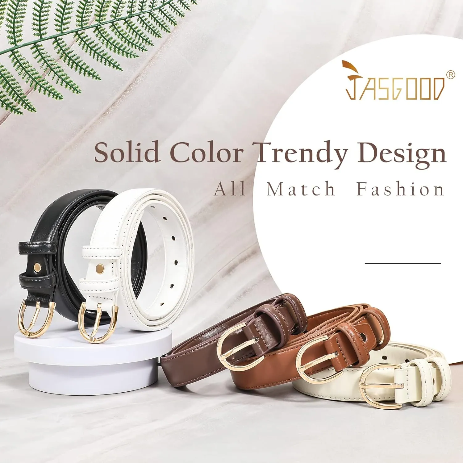 JASGOOD Women's Leather Belt Fashion Dress Belt with Gold Buckle for Ladies Jeans Pants