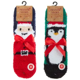 KIDS 2 PACK CHRISTMAS COSY SOCKS W/GRIP (ASSORTED SIZES) 42B777