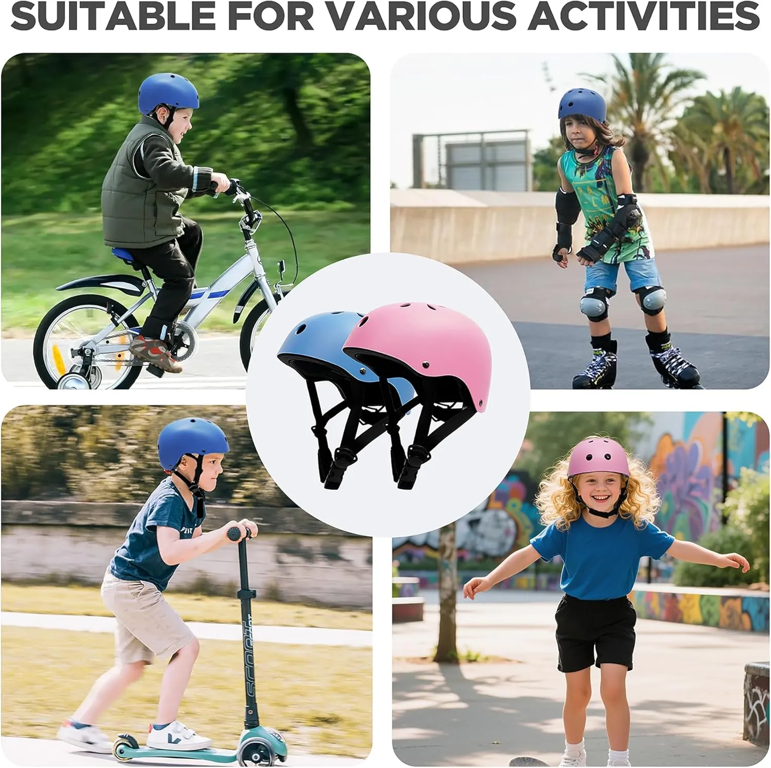 Kids Bike Helmet 2 Pack, Adjustable Toddler Helmet for Age 3-8 Boys Girls, Multi-Sport Helmet for Skateboard Roller Skateing Bicycle Scooter Blance Bike