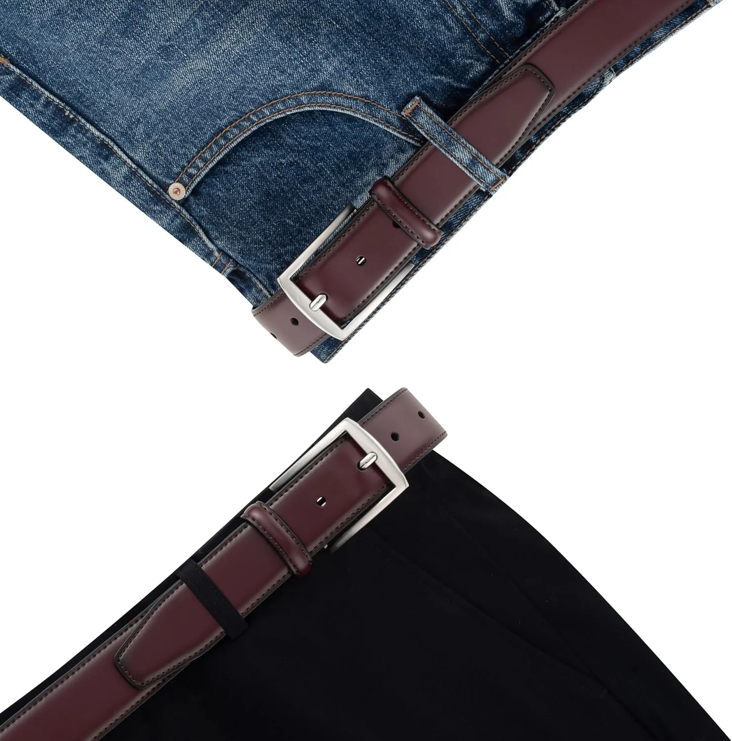KM Legend Mens Leather Dress Belt for Work Business and Casual