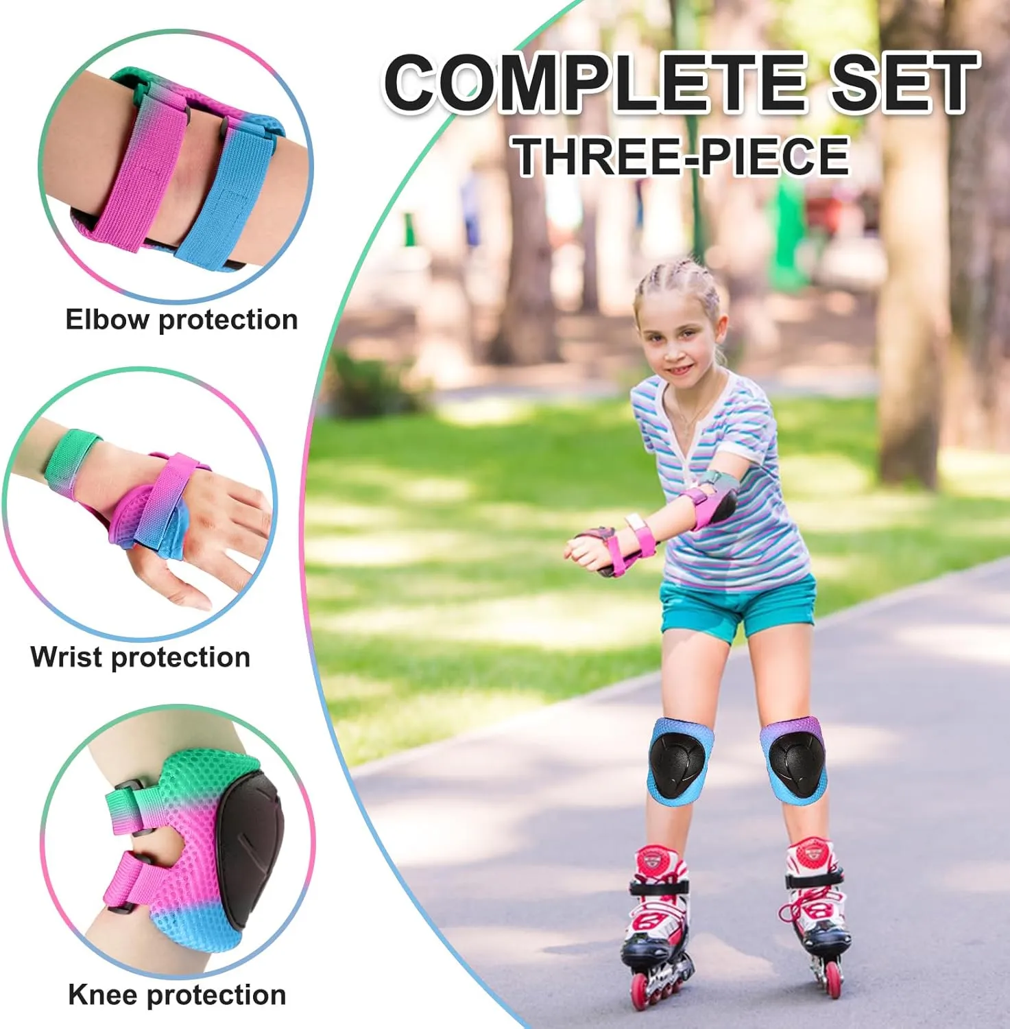 Knee Pads for Kids 3-14 Years Toddler Knee and Elbow Pads with Wrist Guards 3 in 1 for Bicycle Scooter Roller Skates Skateboarding