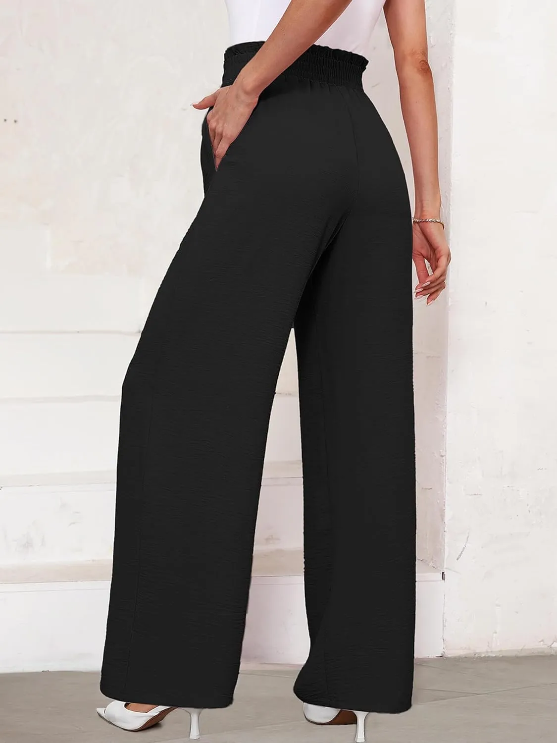 KORSIS Women's Wide Leg Lounge Pants Lightweight High Waisted Loose Work Elastic Casual Outfits Trousers with Pockets (S-2XL)